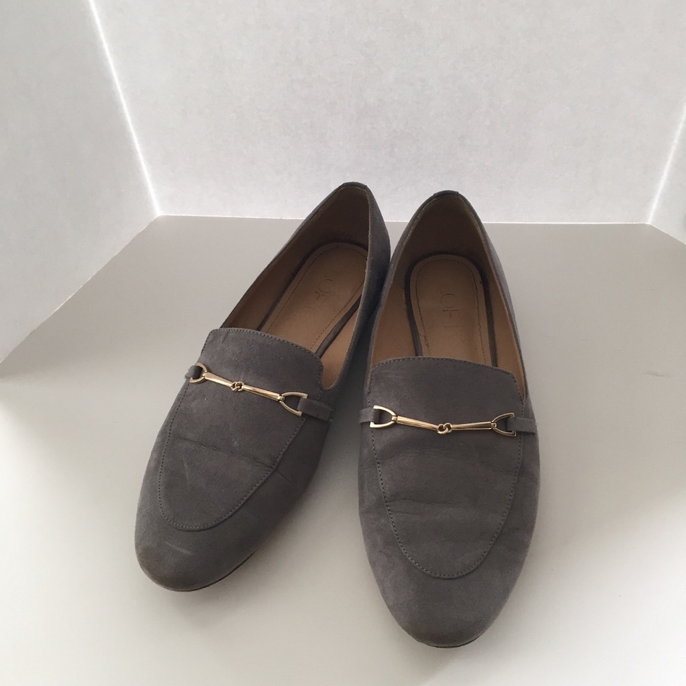 Loft gray suede bridle bit loafers slip on shoes flats